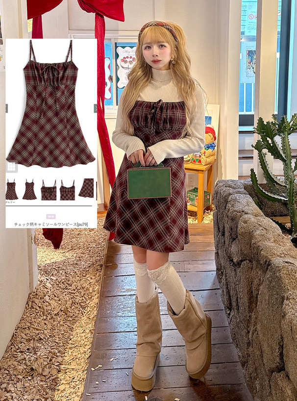 チェック柄キャミソールワンピース[pu79] | レディースファッション