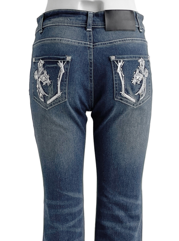 バック刺繍ローウエストデニムパンツ