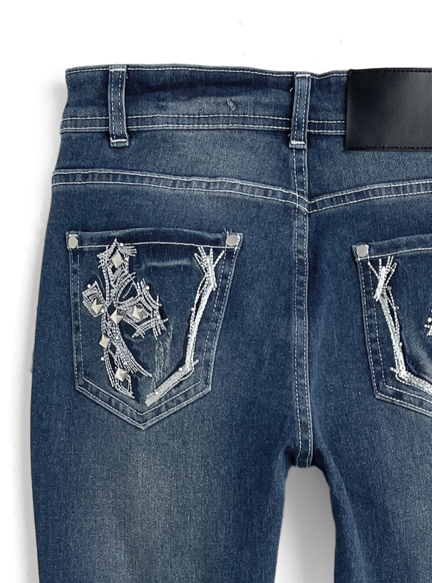 バック刺繍ローウエストデニムパンツ