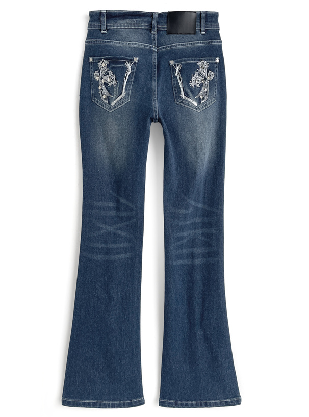 バック刺繍ローウエストデニムパンツ