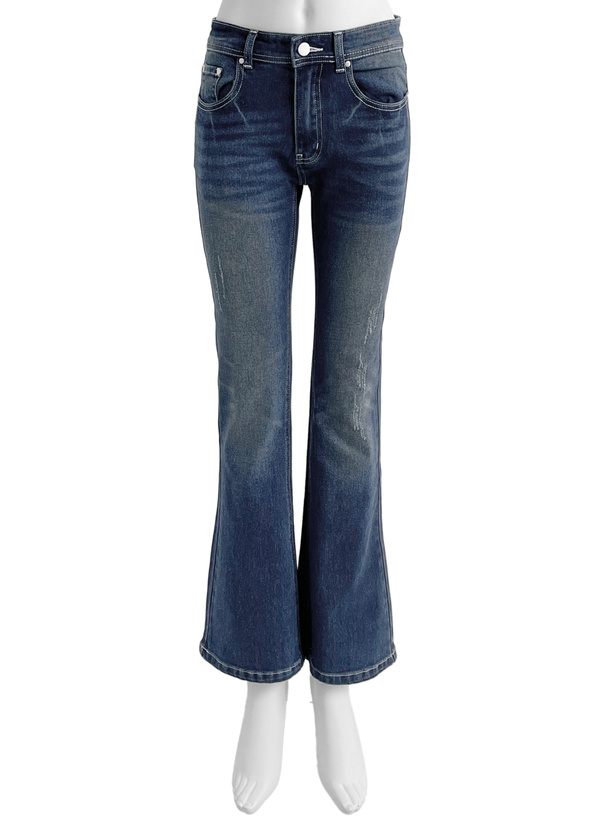 バック刺繍ローウエストデニムパンツ