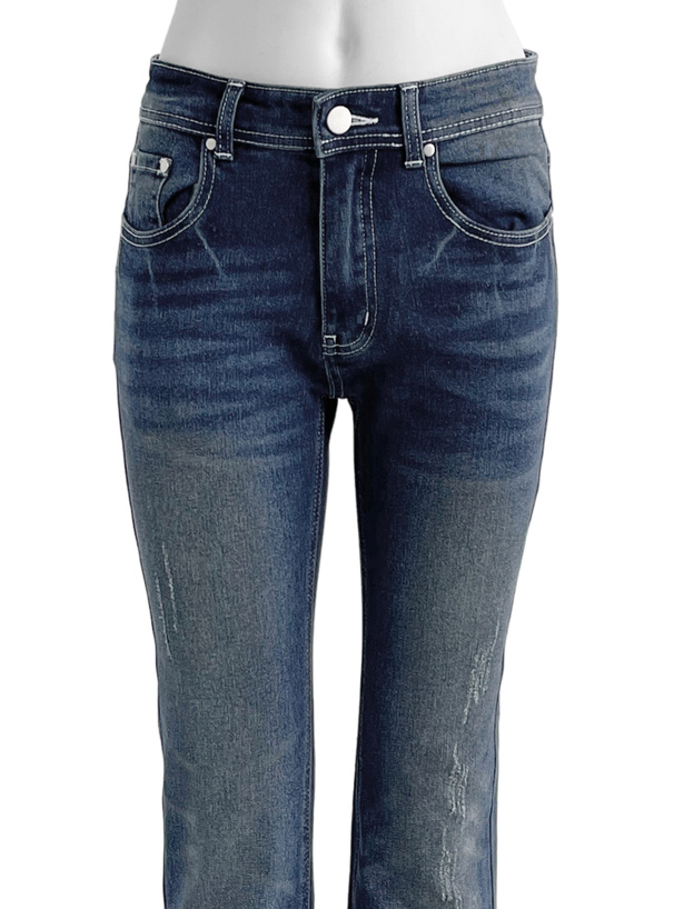 バック刺繍ローウエストデニムパンツ