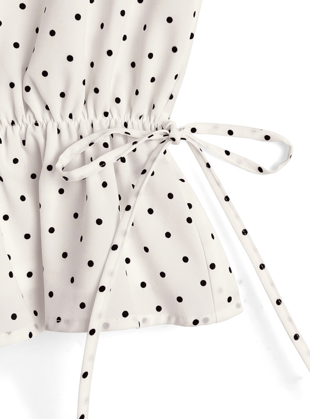 ドット柄サイドリボンアメスリフリルブラウス