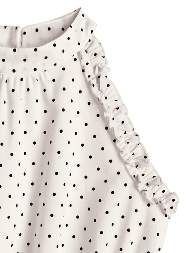 ドット柄サイドリボンアメスリフリルブラウス