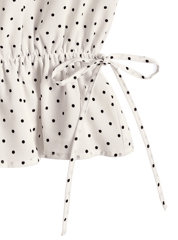 ドット柄サイドリボンアメスリフリルブラウス