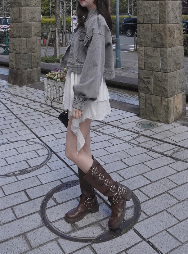 デニムスタンドカラーショート丈ブルゾン