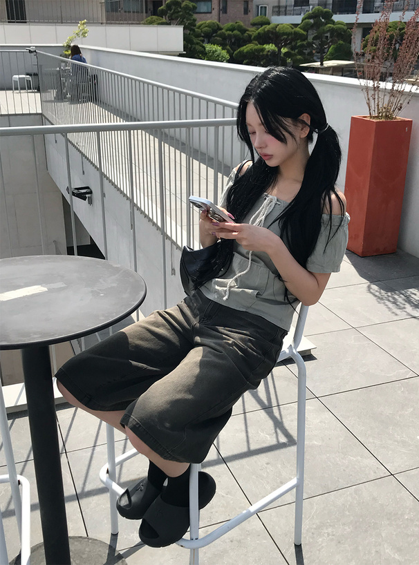 ハイウエストワイドデニムハーフパンツ