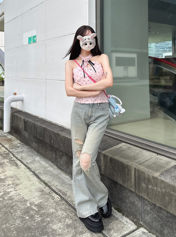 ダメージデニムフレアパンツ