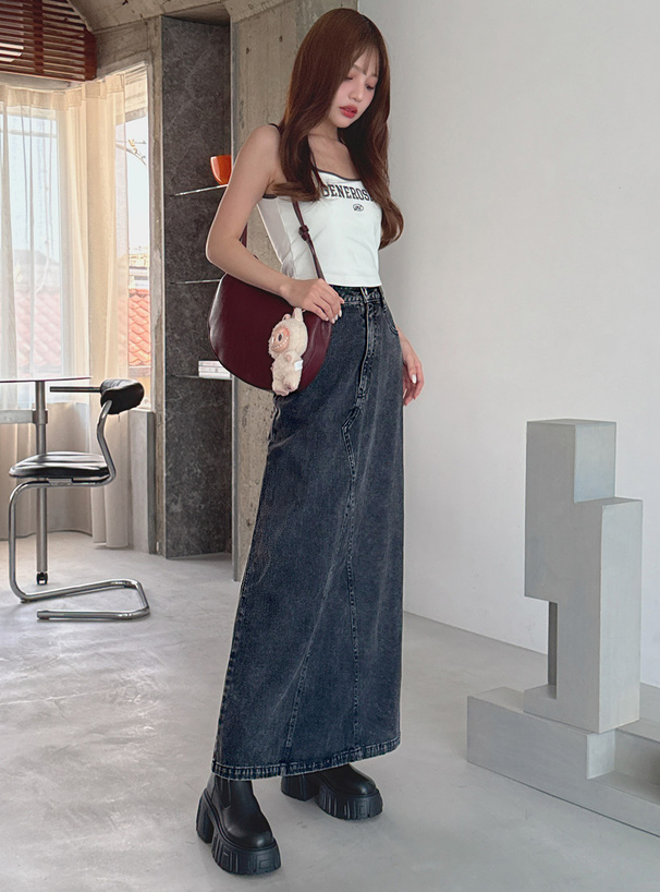 切替ロングデニムスカート