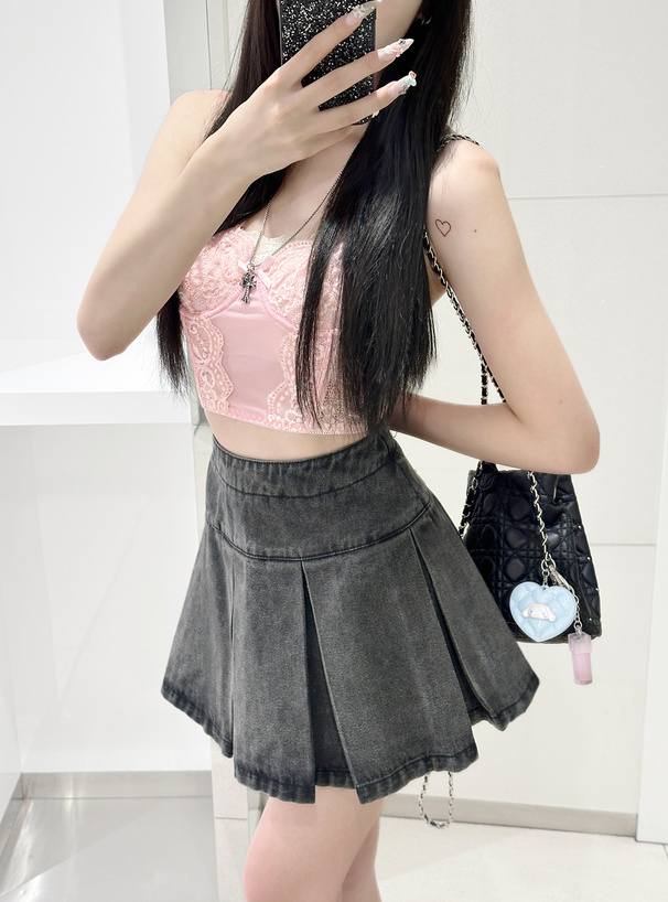 インパン付きデニムプリーツミニスカート[qu144] | レディース