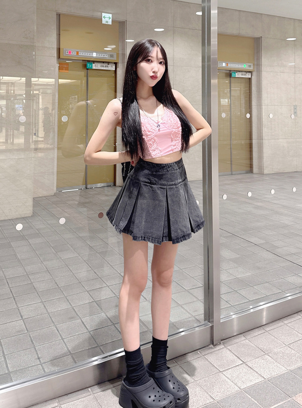 インパン付きデニムプリーツミニスカート[qu144] | レディース