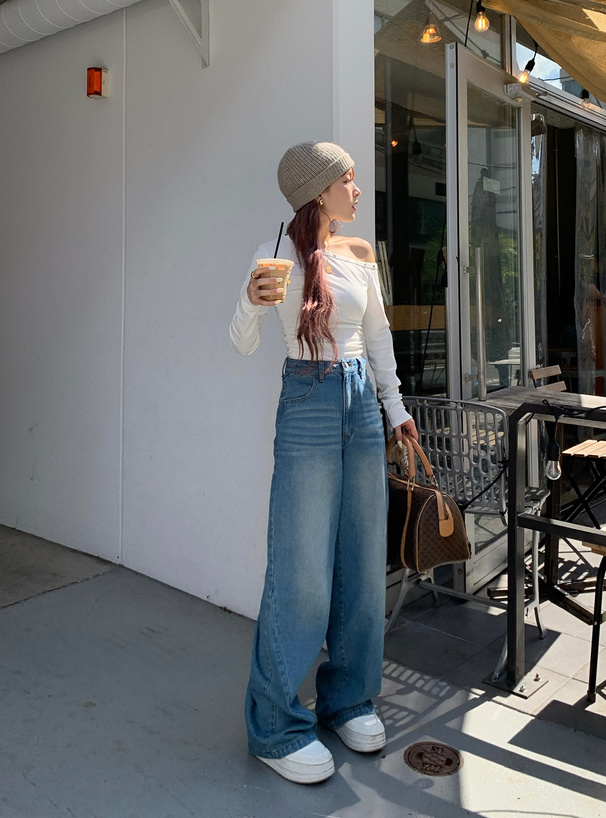 サイドVラインワイドデニムパンツ[qu148] | レディースファッション