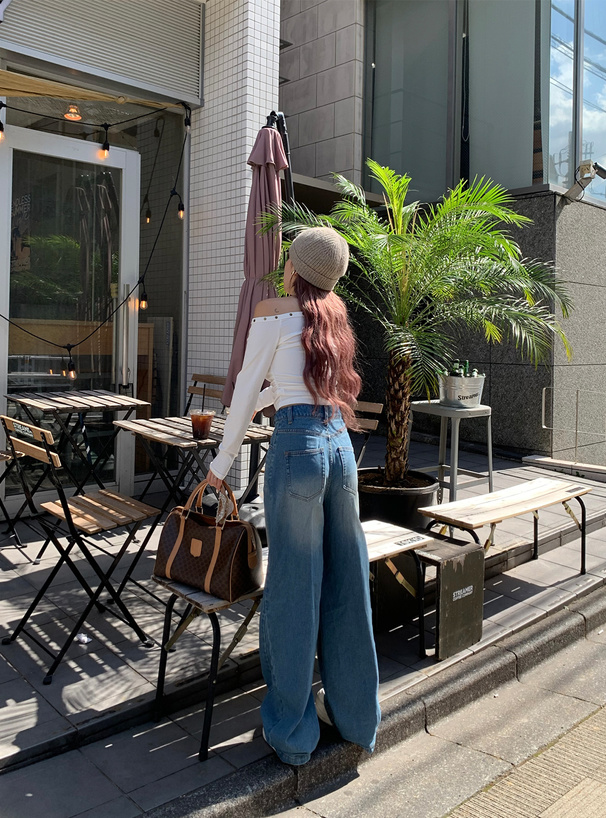 サイドVラインワイドデニムパンツ