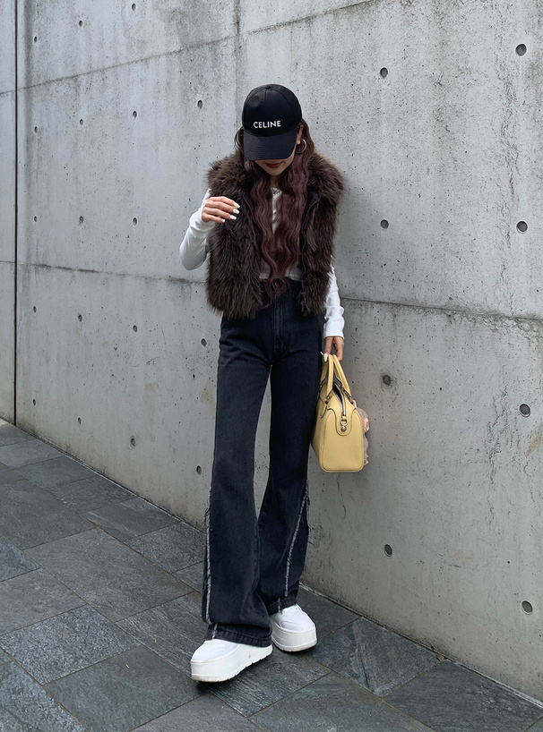 フリンジフレアデニムパンツ