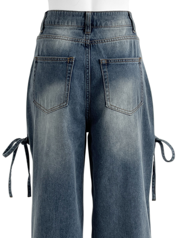 カットアウトリボンワイドデニムパンツ