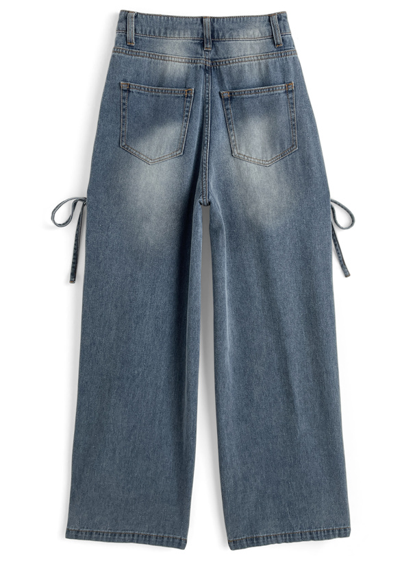 カットアウトリボンワイドデニムパンツ