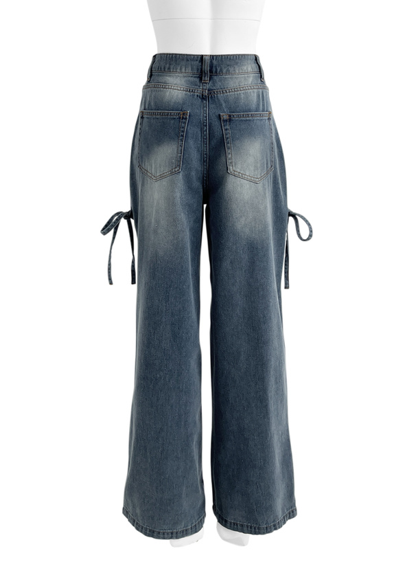 カットアウトリボンワイドデニムパンツ