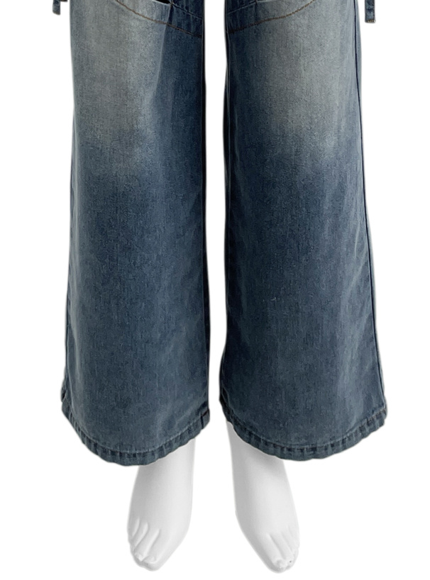 カットアウトリボンワイドデニムパンツ