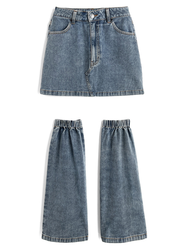 レッグウォーマー付きデニムタイトミニスカート