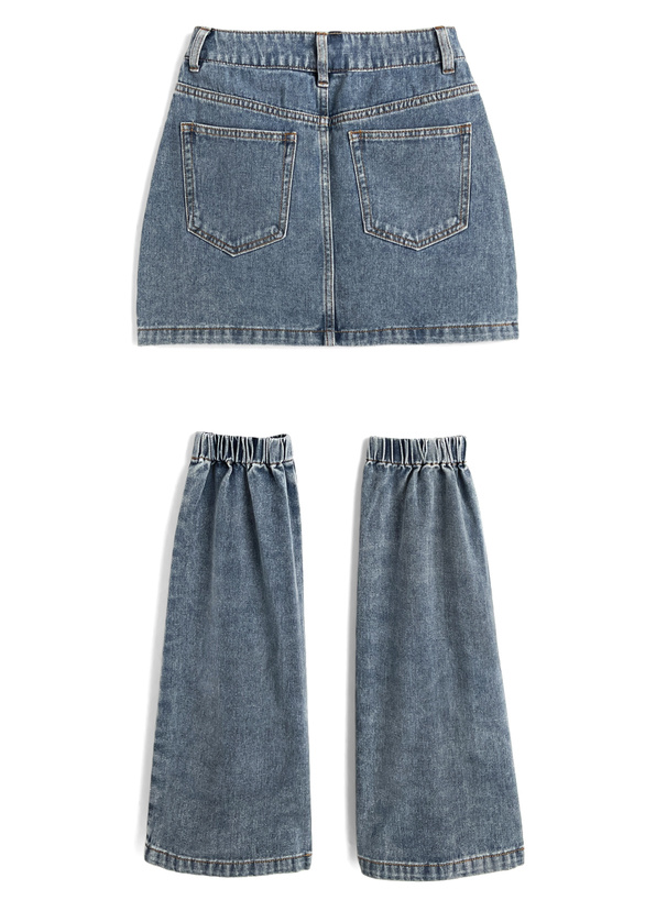 レッグウォーマー付きデニムタイトミニスカート