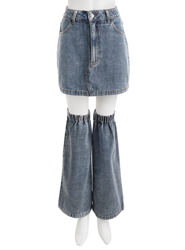 レッグウォーマー付きデニムタイトミニスカート