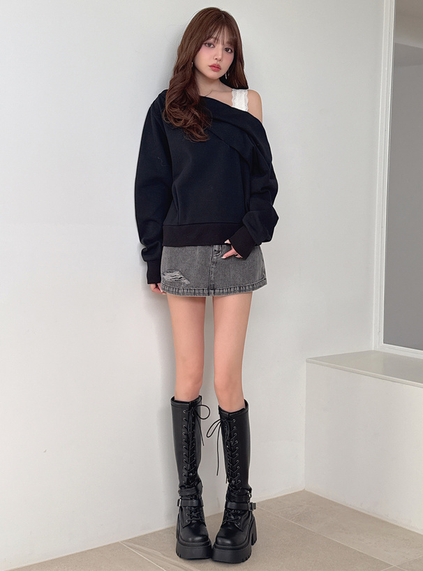 ダメージデニムキュロット