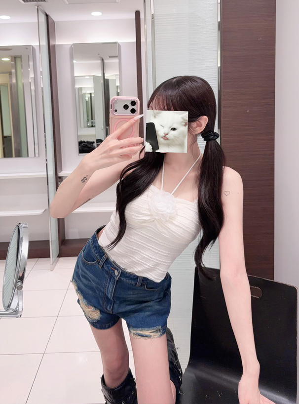 ハイウエストダメージデニムショートパンツ