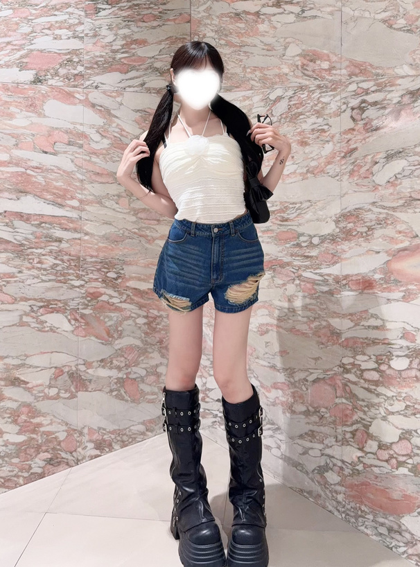 ハイウエストダメージデニムショートパンツ