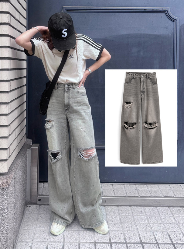 クラッシュワイドデニムパンツ
