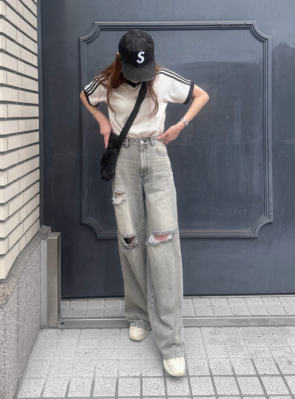 クラッシュワイドデニムパンツ