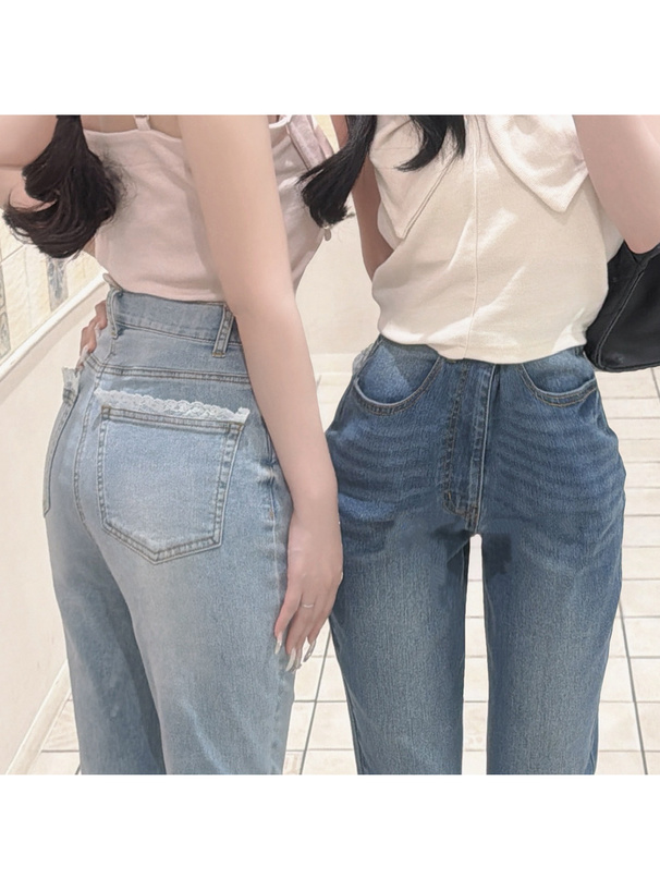 バックポケットレースフレアパンツ