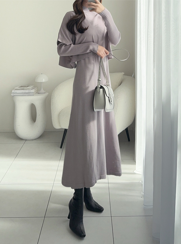 ショートケープ付きニットワンピース[ru1010] | レディース