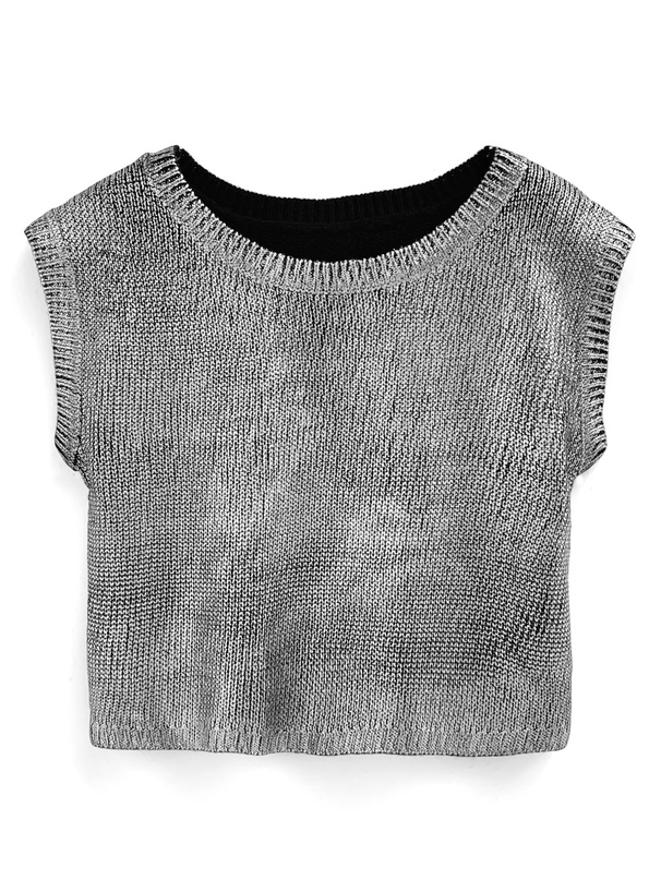 メタリックショート丈ニットベスト