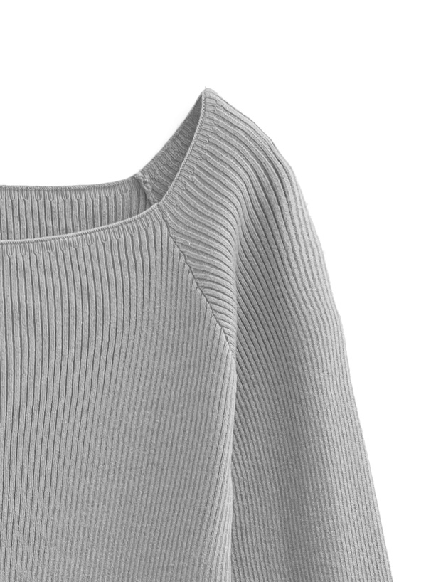 スクエアネックリブニットトップス