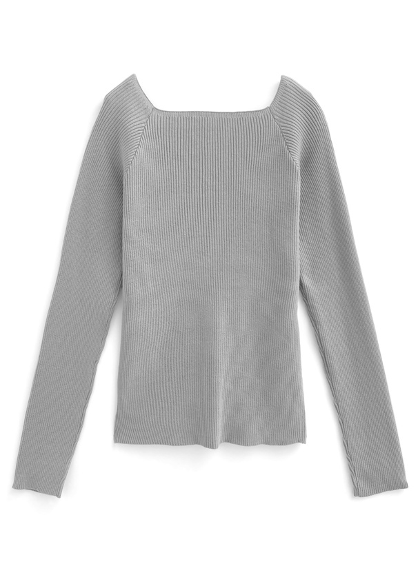 スクエアネックリブニットトップス