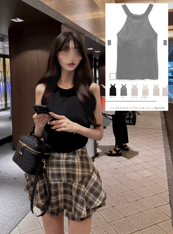 パッド入りアメスリリブニットタンクトップ