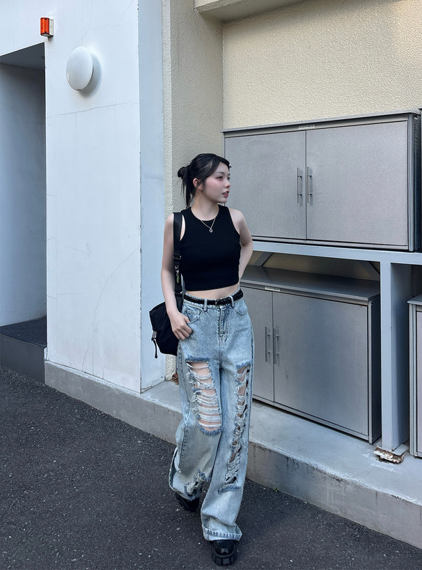テレコリブショート丈タンクトップ