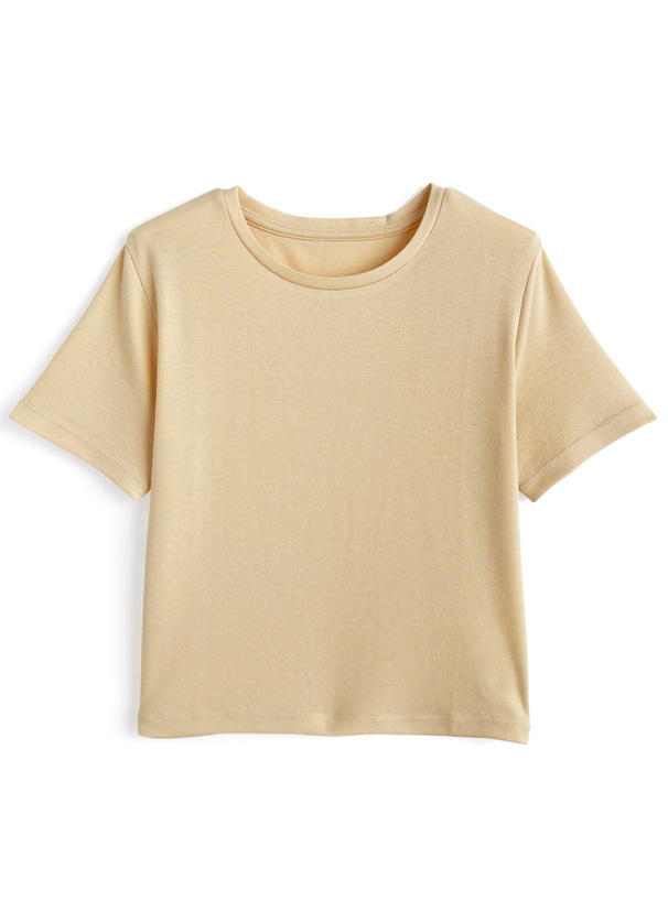 クルーネックショート丈Tシャツ