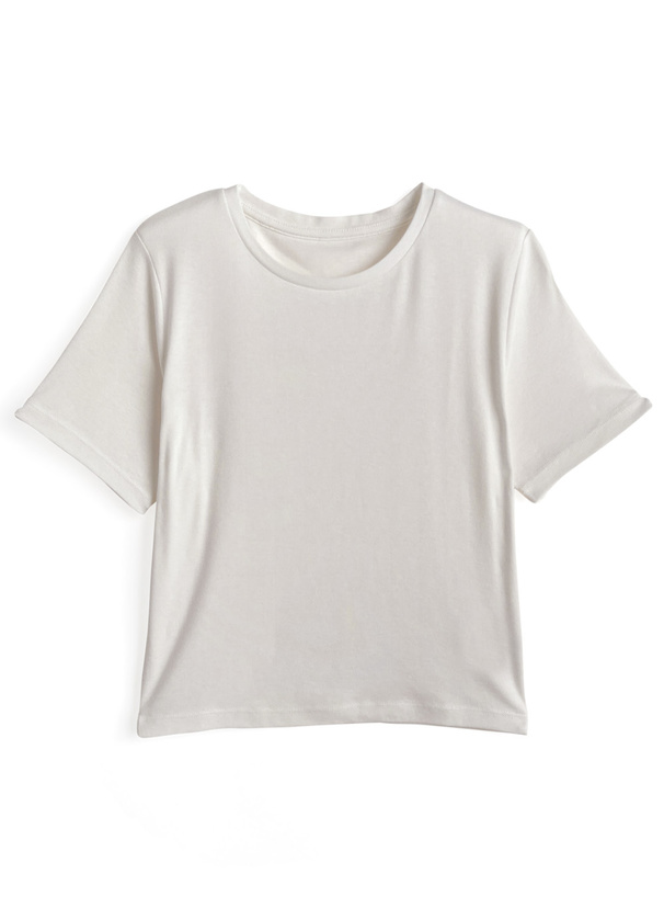 クルーネックショート丈Tシャツ