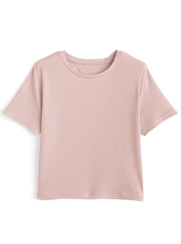 クルーネックショート丈Tシャツ
