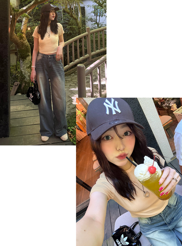 クルーネックショート丈Tシャツ