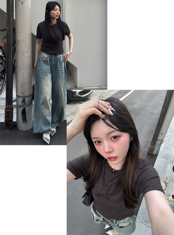 クルーネックショート丈Tシャツ