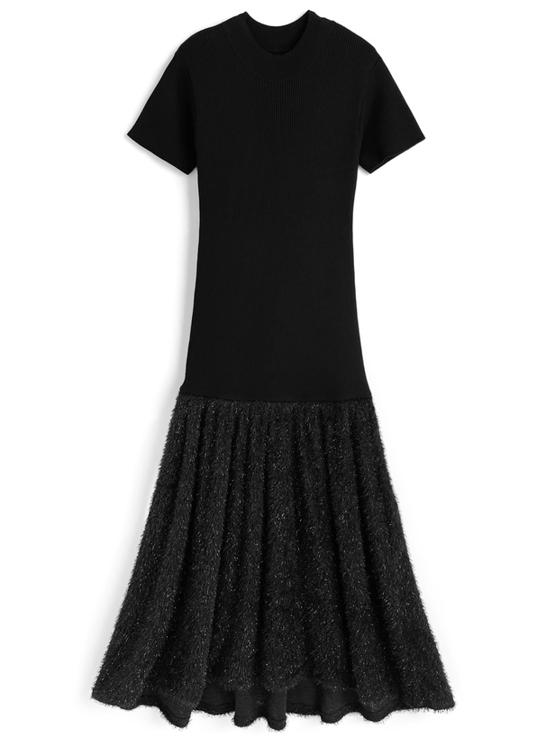 ラメシャギー切替リブニットフレアワンピース[ru1177]