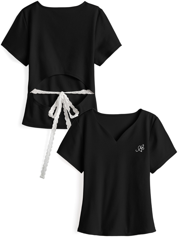 バックオープンリボンTシャツ[ru1190]