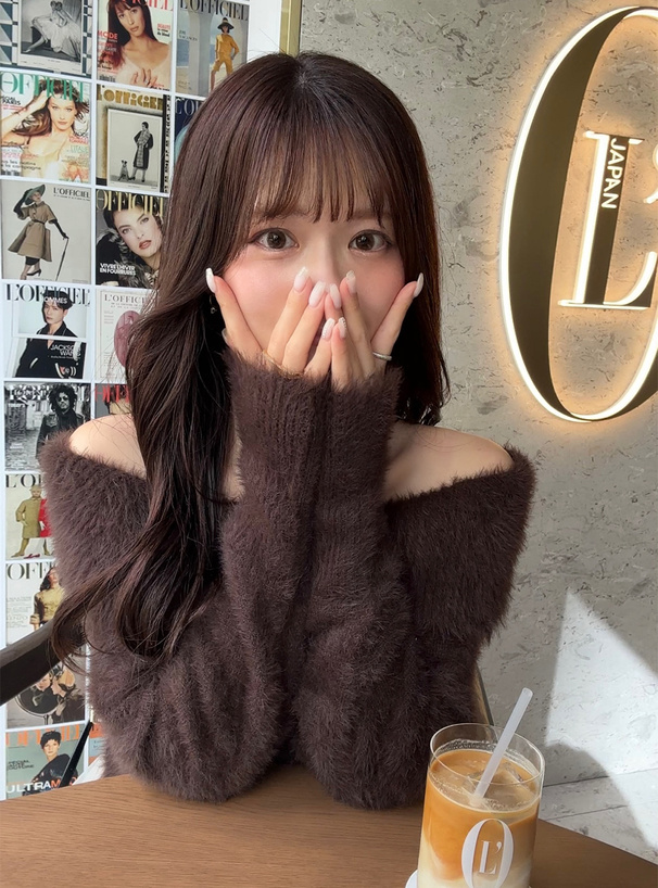 オフショルシャギーニットトップス×チュールスカートセットアップ