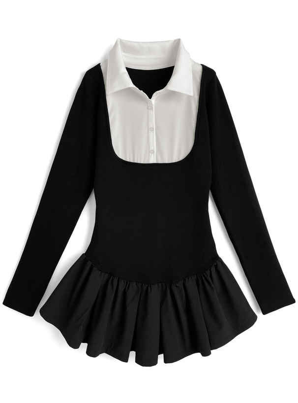 シャツドッキングフレアニットミニワンピース[ru1204] | レディース