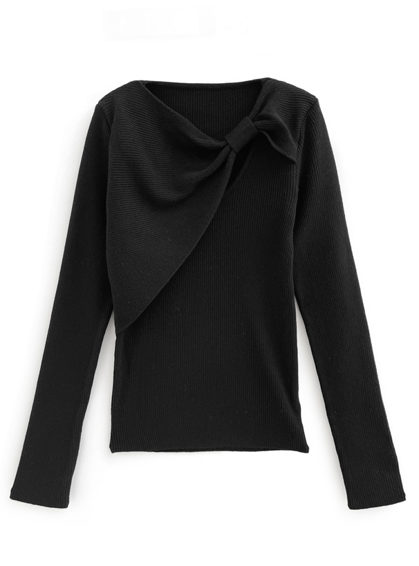 カットアウトリボンリブニットトップス[ru1205]