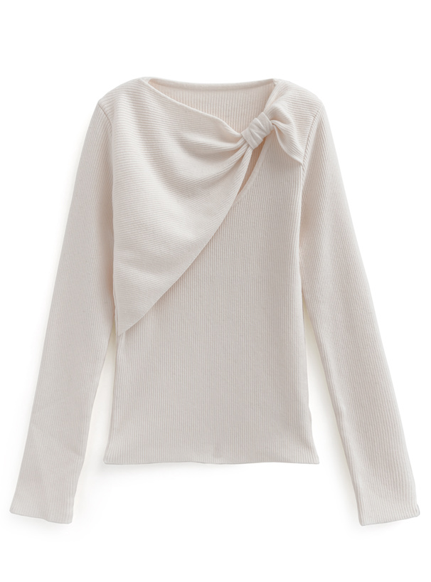 カットアウトリボンリブニットトップス