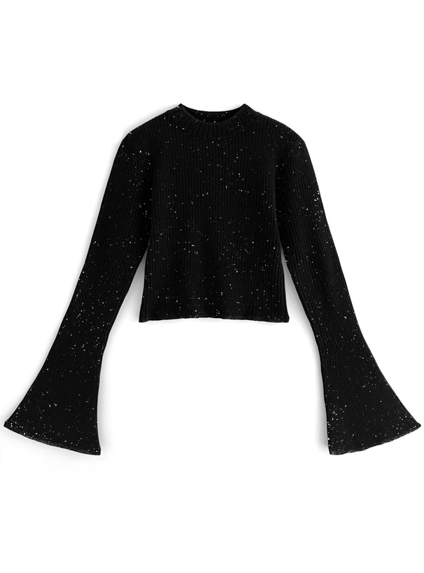 ラメニットフレアスリーブショート丈トップス