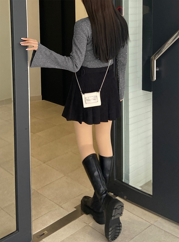 ラメニットフレアスリーブショート丈トップス